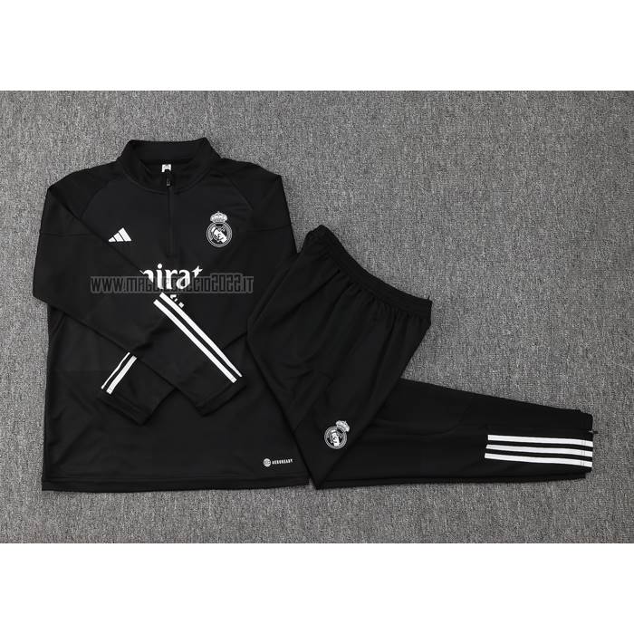 Tuta da Track de Felpa del Real Madrid 2023-2024 Nero y Blanco